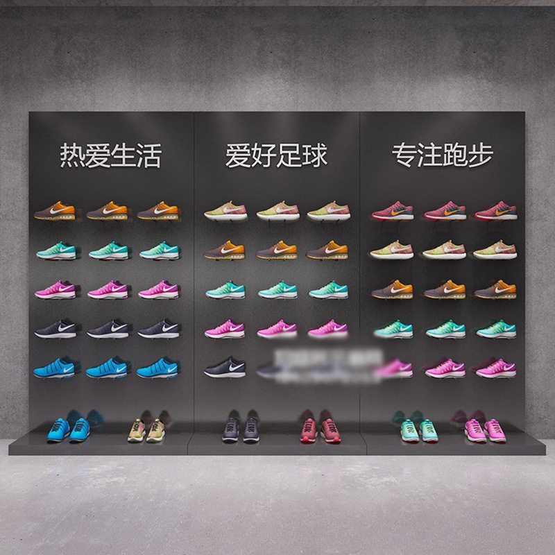 Tienda de ropa estante de exhibición gabinete de exhibición de pared Zapatero tienda de zapatilla de deporte estante centro comercial tienda de zapatos estante de zapatos