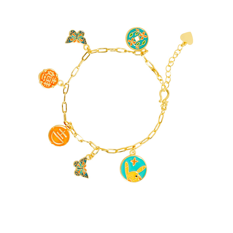 Guochao antiguo pulsera de oro esmalte retro goteo de aceite mariposa brilla pulsera mujer joyas de mano no se desvanecen
