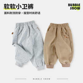 儿童秋季休闲工装长裤男童女童宽松韩版卡通运动卫裤26033