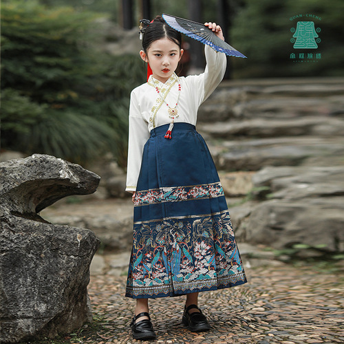 Children's Set of Ma Mian Skirts for Autumn/Winter, Modified Ming-style Chinese-style Semi-skirt Two-piece Set, Chinese-style Hanfu for Girls
