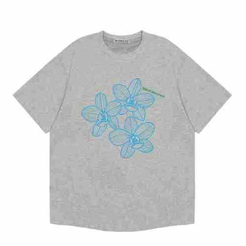 韓国マルディトレンディな半袖フラワープリントゴールドハイシルバー夏ラウンドネック純綿ルーズTシャツトップトレンディ|undefined