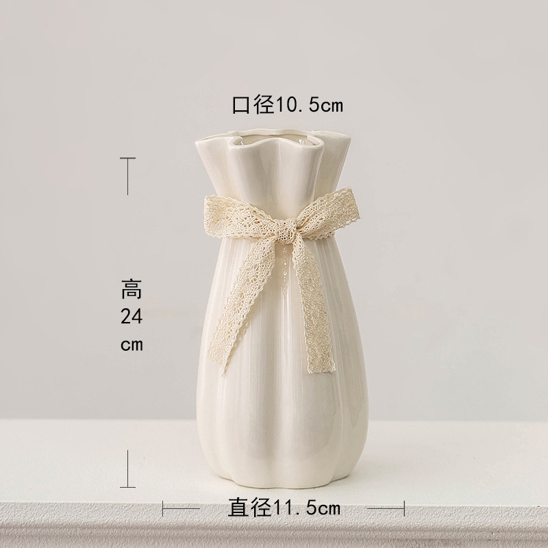 ヨーロッパのバラのフラワーアレンジメント花瓶白シンプルなセラミック花器リビングルームテーブルドライフラワー水耕装飾装飾品|undefined