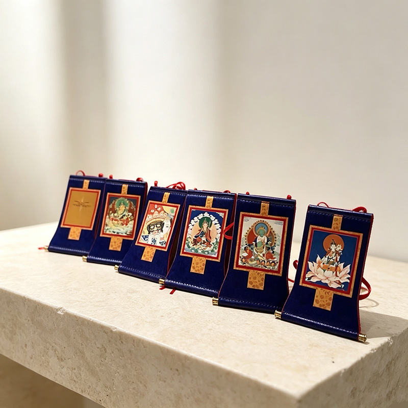 Nepal Miniature Painted Thangka of Zaki Ram Green Tara Lotus Master, a portable gift, 12cm high and 8.5cm wide