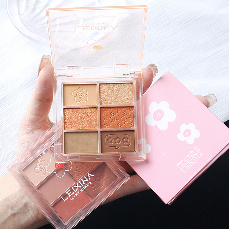 Six-color eyeshadow palette, multi-purpose, earth tones, fine glitter, matte, sugar color, soft light. Affordable makeup for students and beginners undefined