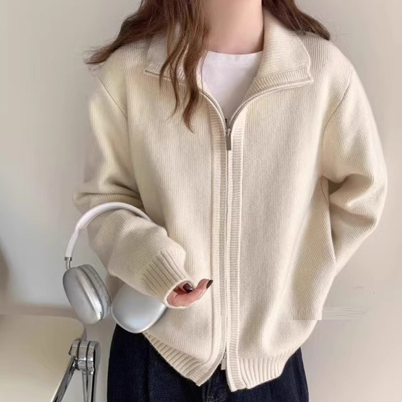 Irina's Lazy Style Turtleneck Sweater Jacket for Women, New Spring and Autum High-End Wear Zipper Cardigan Top for Women