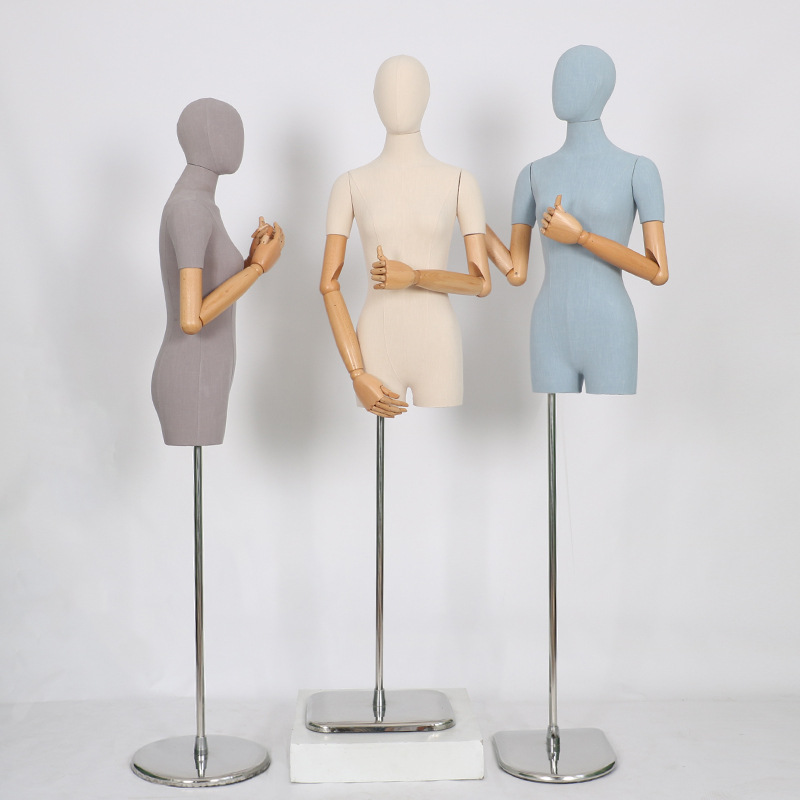 Tienda de ropa de bambú de lino modelo apoyos hembra media longitud muñeca estilo coreano maniquí plomo modelo soporte ventana soporte de exhibición