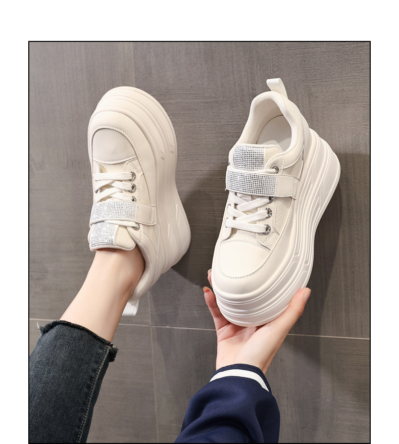 Giày sneaker nữ đế dày tăng chiều cao 9,5 cm, dây Velcro trắng phong cách thể thao — màu be chi tiết 14