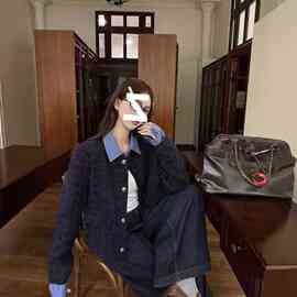 韩系假两件拼接翻领小香风外套女秋季新款宽松休闲短款夹克上衣潮