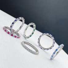 仙璨珠宝 S925银戒指彩色设计冷淡风ins个性 简约细排钻百搭