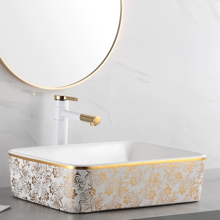 Galvanoplastia Cuenca Superior de cerámica Oval lavabo de oro mesa cuadrada transfronteriza lavabo de baño mesa de lavado
