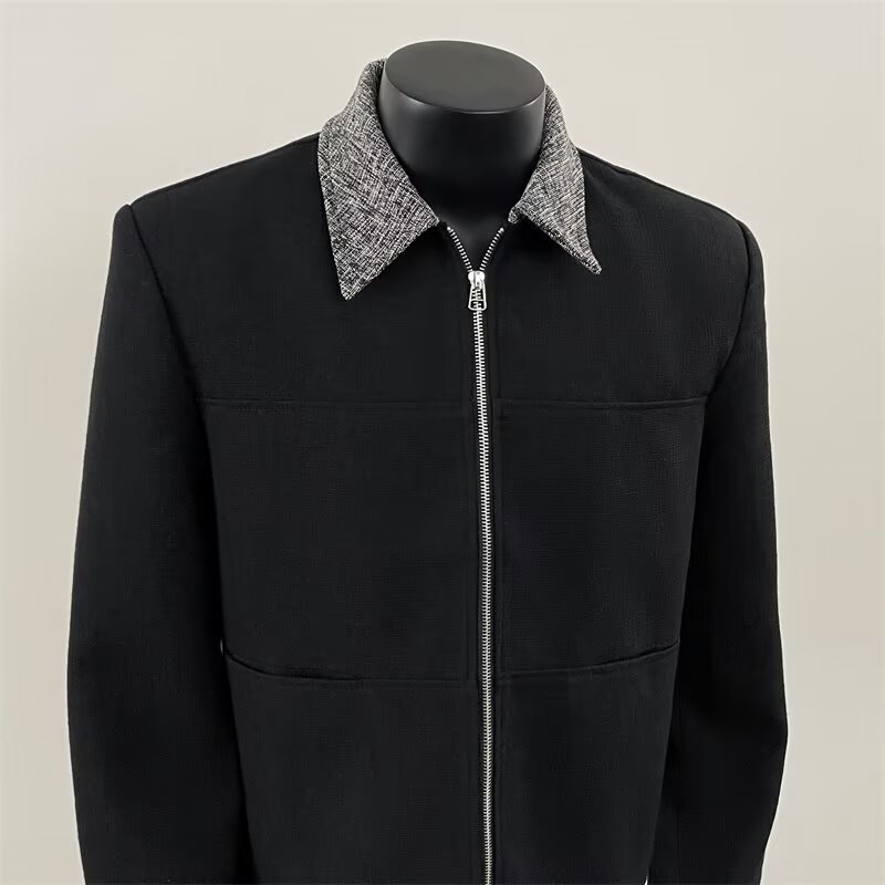 Giacca corta nera da uomo con colletto stile di nicchia_voghion.com