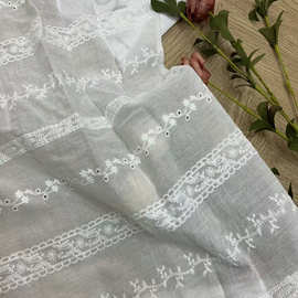 9088全棉横条提花刺绣蕾丝布料 漂白衬衫连衣裙服装纯棉绣花面料