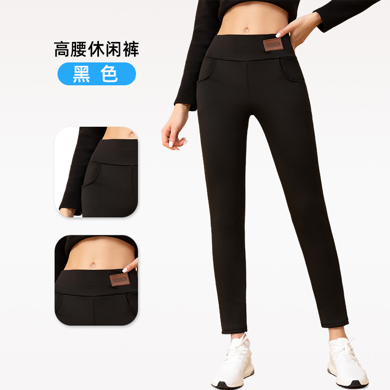 亚马逊外贸女士冬季保暖裤 加绒紧身字母打底裤 加厚显瘦铅笔裤