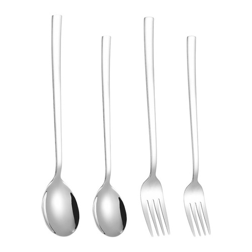 304 stainless steel spoon Korean dessert spoon fork thickened long handle coffee spoon mixing spoon household eating spoon
