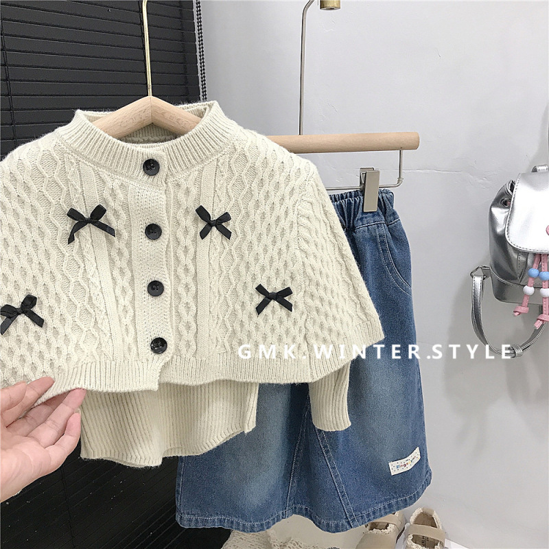 女童斗篷披肩毛衣套装新款儿童洋气针织衫女宝宝打底衫两件套外贸|undefined
