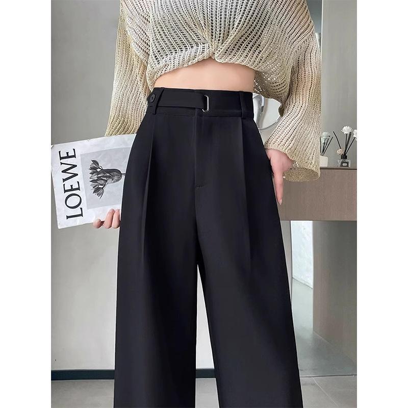 Pantalones de trajes negros de alta sensación de caída para mujeres 2024 primavera y otoño 2024 nuevo estilo recto sensación de caída de piernas anchas pantalones de verano