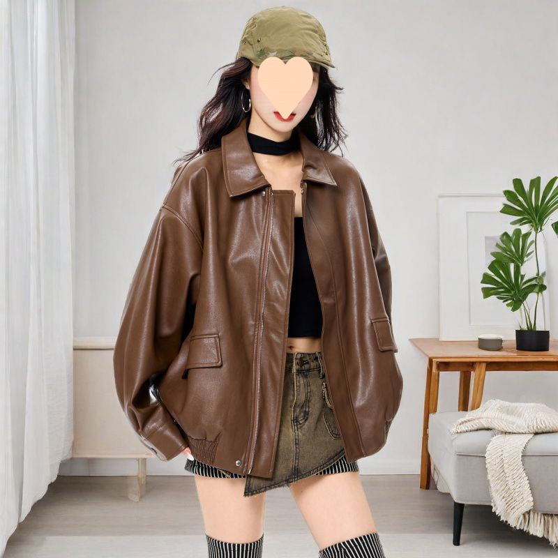 High-end Minimalist Leather Jacket for Women, 2025 Autumn New Arrival &ndash; Casual, Loose-Fit, Stylish, and Versatile Fashionable Leather Jacket