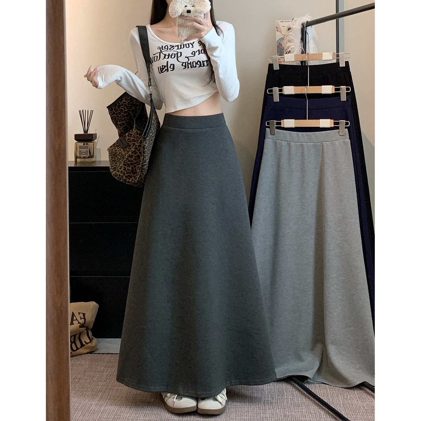 木子恋春夏新款高腰韩版韩系风百搭半身裙女休闲百搭显瘦中长裙女