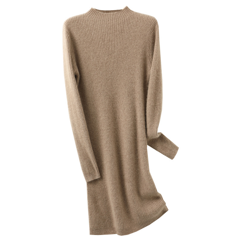 양모 원피스 여자 중간 길이의 반목 엉덩이 스커트 니트베이스 스커트 따뜻한 스웨터 원피스 올 매치 원스텝 스커트