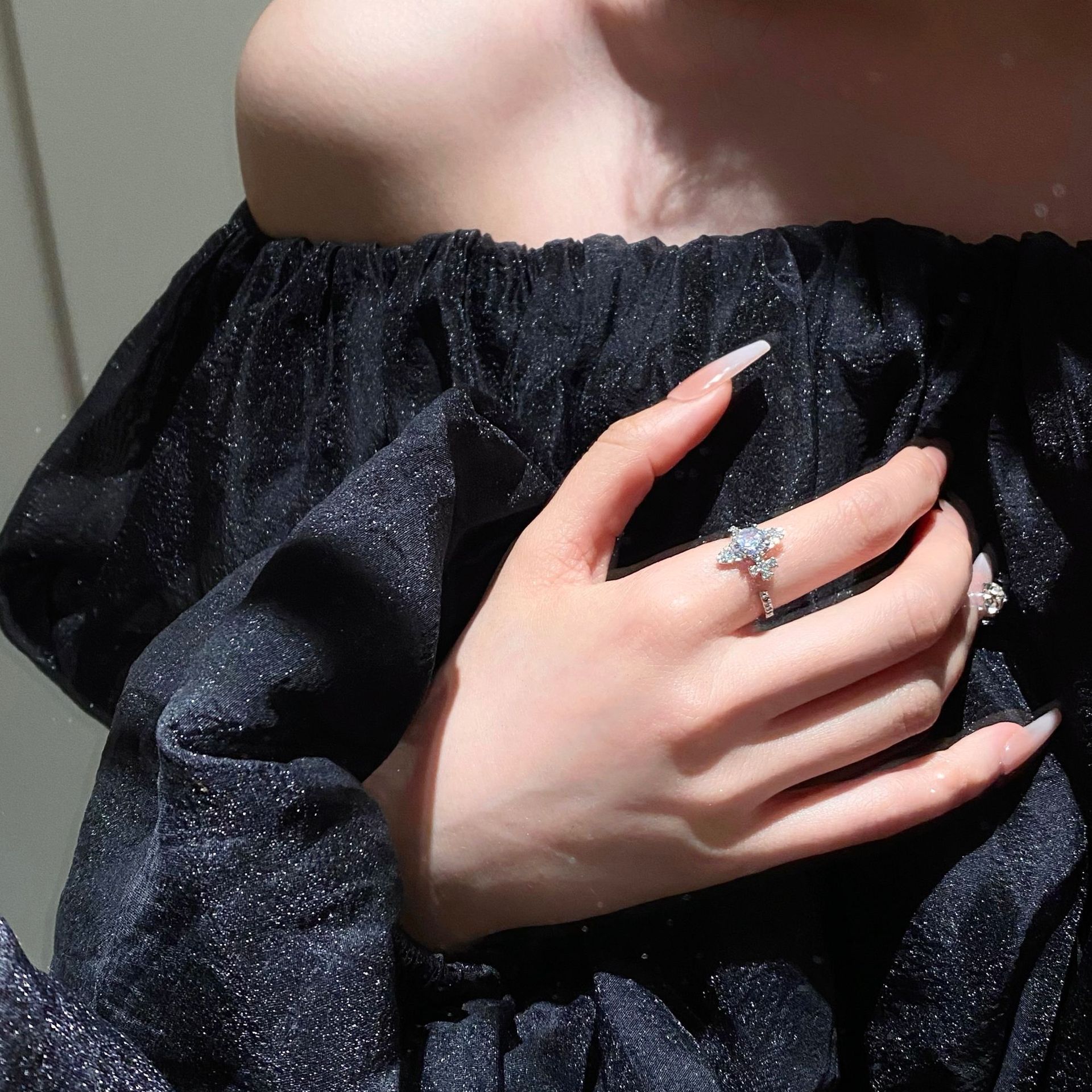 Fashion Geometric Copper Inlay Zircon Open Ring 1 Piece