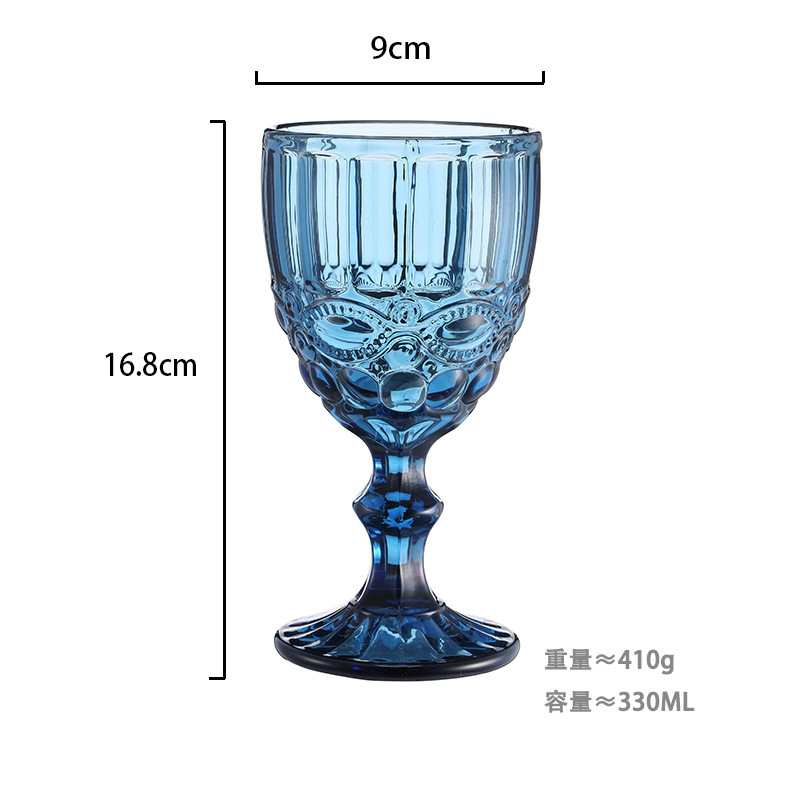 Gran por mayor transfronterizo vasos de vino en relieve europeos tazas de vidrio de colores tazas de bebida de jugo de frutas espesadas tazas de leche de boda tazas de pies altos