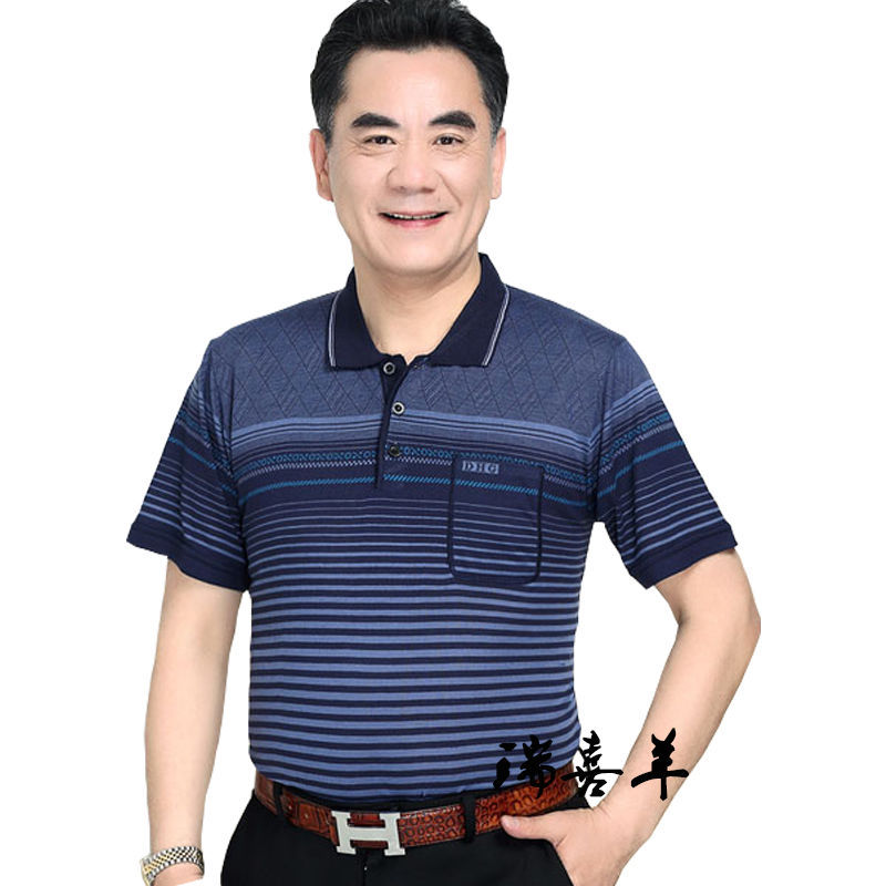 Mishima de punto de mediana edad y hombres de edad avanzada Camiseta de manga corta papá desgaste del verano más el tamaño casual ropa superior desgaste del abuelo de los hombres