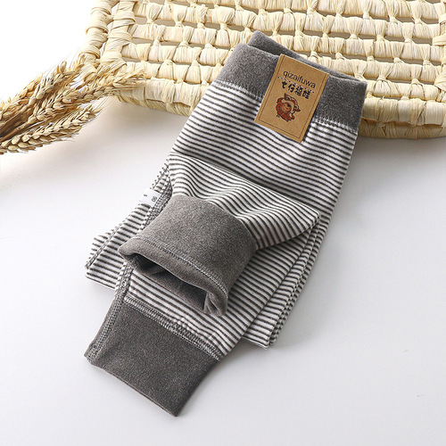 Children's boneless plush silk warm pants for boys and girls, striped leggings for middle-aged children, thick autumn pants for wholesale