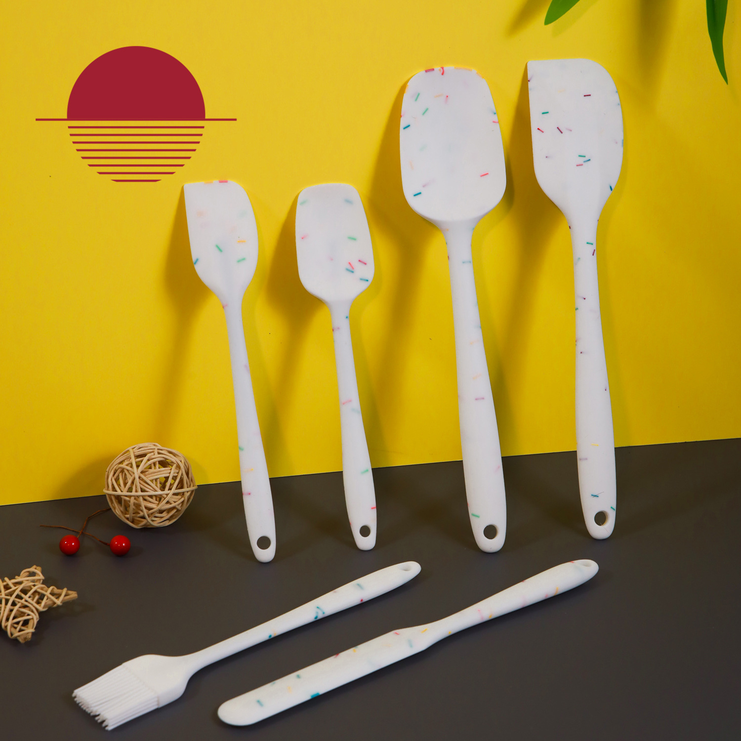 Amazon Hot Selling Silicone Kitchenware Colorful Grain Cream Spatula Six-piece Set Baking Tools Spatula Oil Brush Set