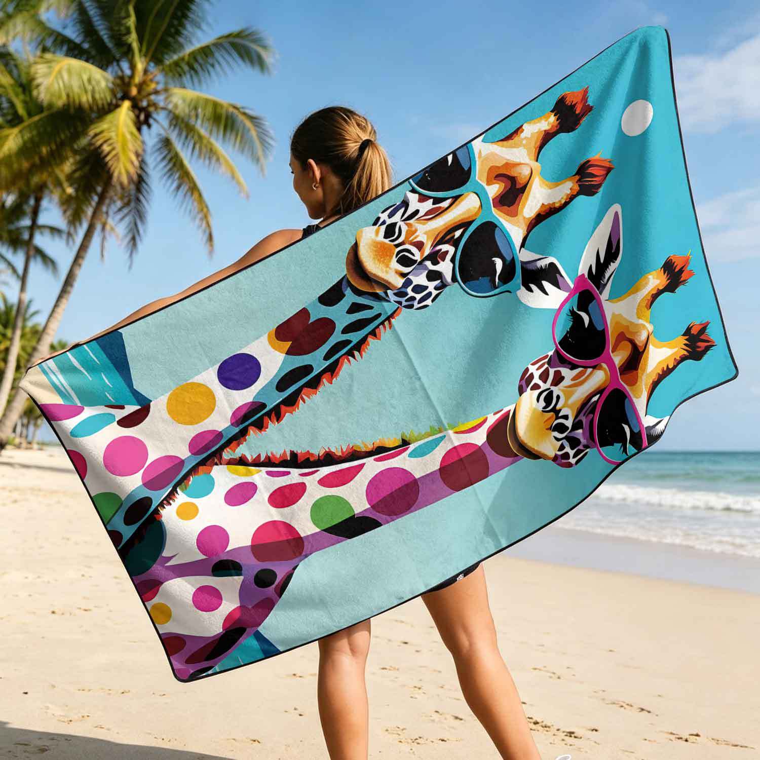 Printed bath towel and car seat cover 2-in-1, ultra-fine fiber outdoor beach and car dual-use universal seat cushion