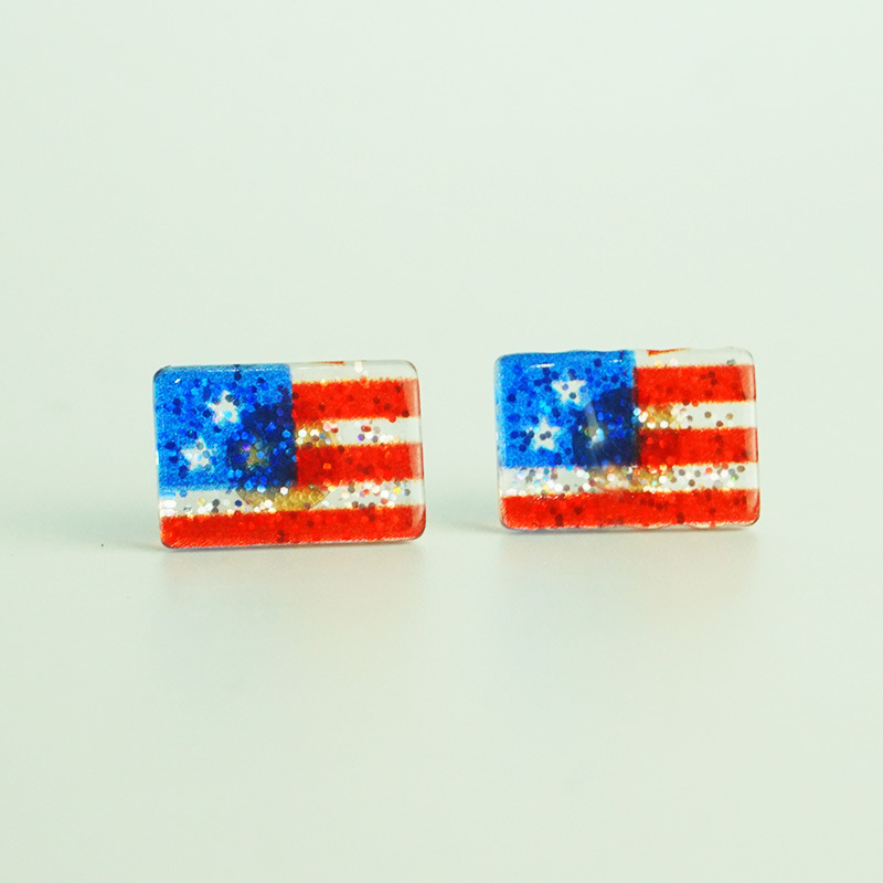 A Pack Of 2 Pairs Simple Style Geometric National Flag Star Printing Arylic Ear Studs display picture 16