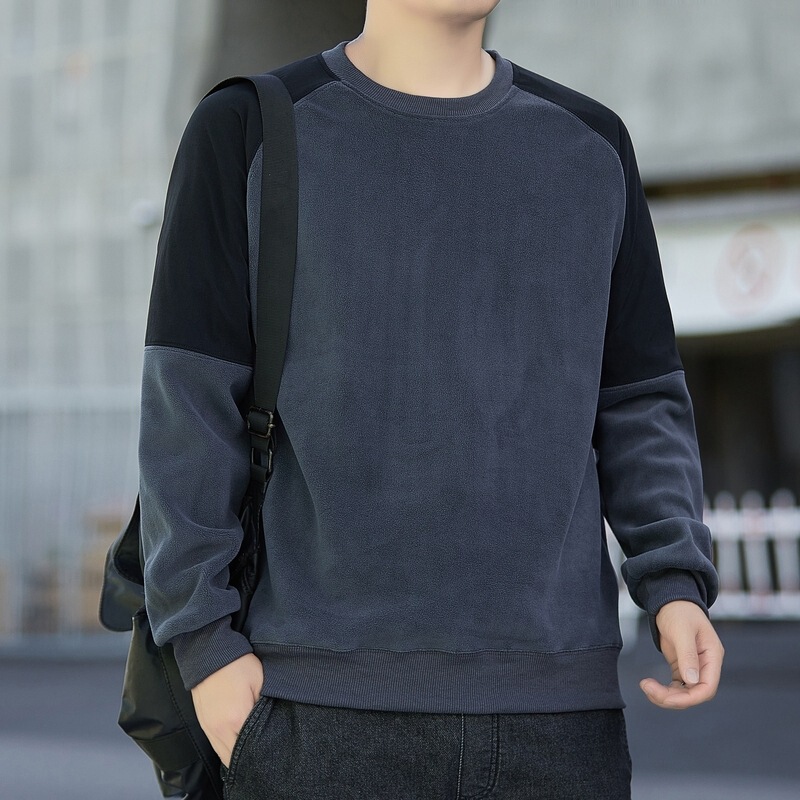 Fleece Crewneck Pullover Men's Sweatshirt 2024 Autumn and Winter Thickened Stitching Warm Grab Fleece Plus Size