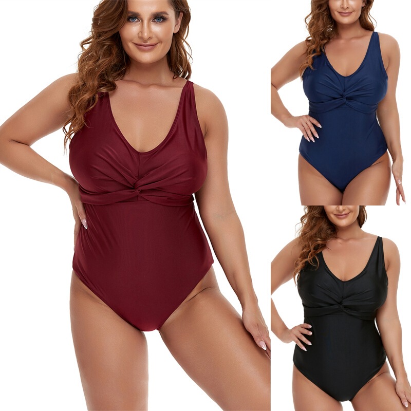 2024 solid color one-piece plus size swimsuit chubby girl pregnant women's sling quick-drying swimsuit AliExpress factory processing in stock