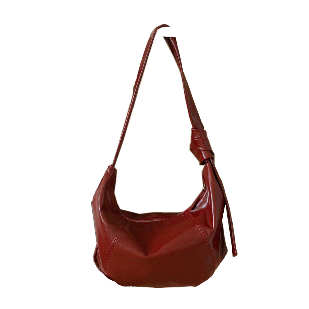 2025 Korean Style New Women's Bag Retro Top Grain Oil Wax Soft Leather Large Hobo Bag Niche Design Shoulder Crossbody Bag - Thumbnail 5