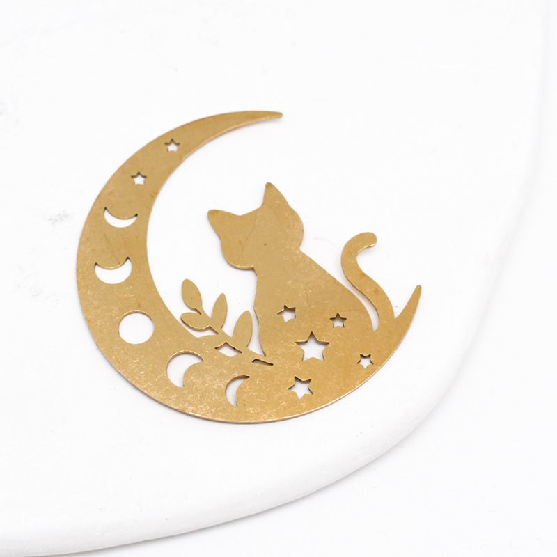 Ins Wind Chimes Crystal Dreamcatcher DIY Pendant Brass Jewelry Accessories Cross-border Cutting Cat on the Moon