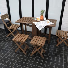 NIh实木折叠休闲桌椅室内庭院户外防腐木长方形休闲桌复古餐桌椅