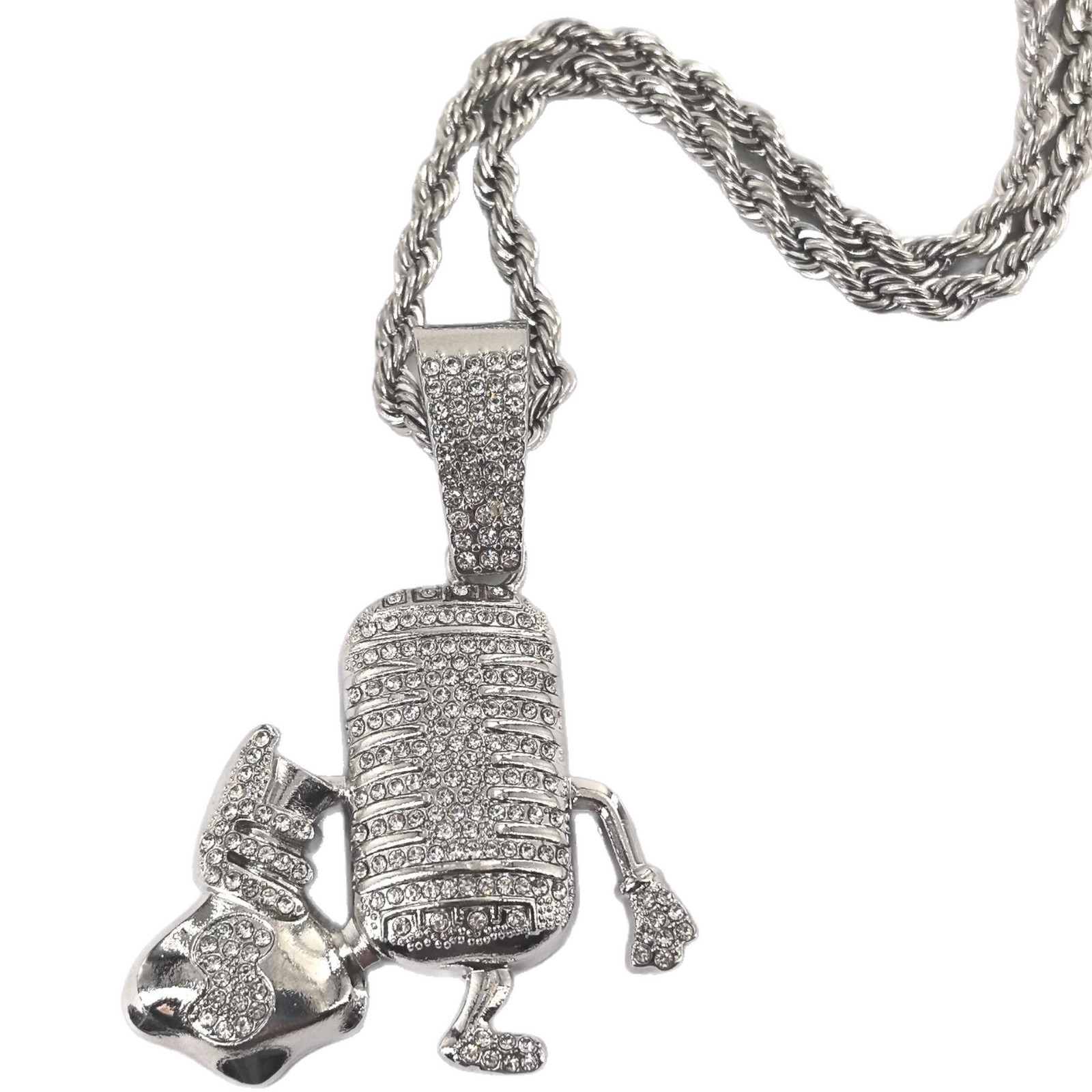Pokémon transfronterizos llenos de diamantes super sueños pop hip hop bolsas de mano micrófono colgante joyería collar cubano hombre