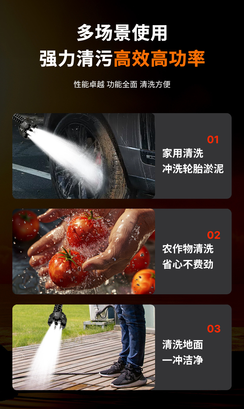 High-Pressure Car Wash Water Gun Household Wireless Car Wash Machine Portable Powerful Car Watering and Spraying Lithium Battery Cleaning Machine