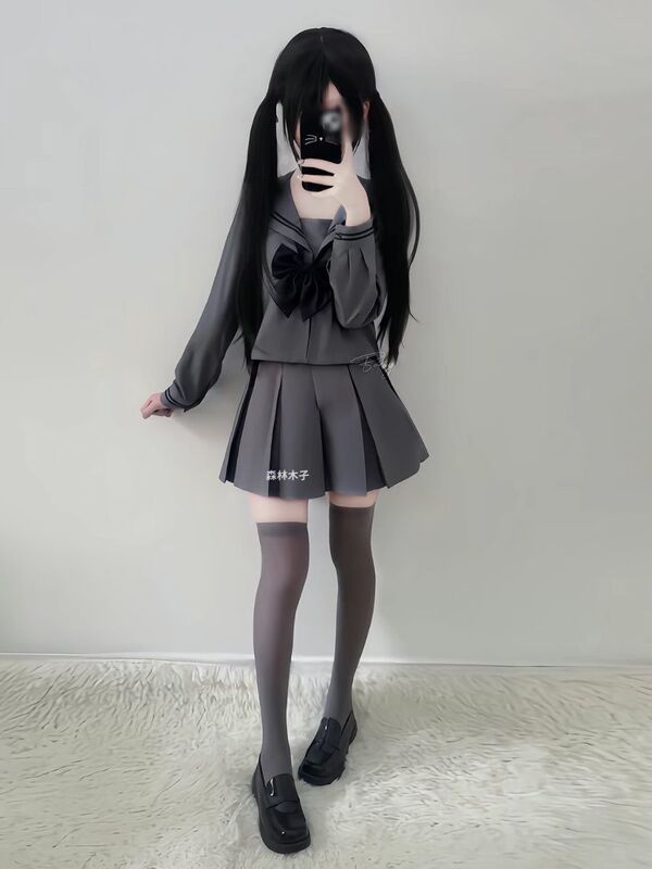 JK制服新款灰二本水手服长袖短袖基础款学院风穿搭百搭短裙一整套|undefined