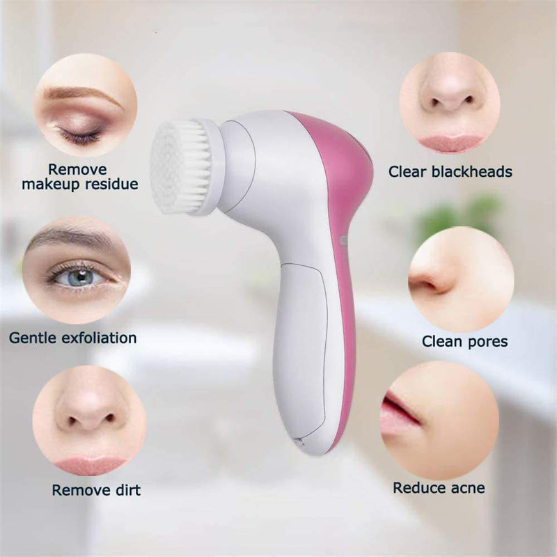 5 in 1 Facial Exfoliating Electric Facial Cleansing Silicone Scrubber Pore Cleaner Rotating Sonic Facial Cleansing Brush