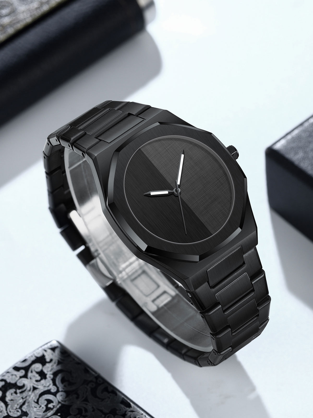 Gold Octagonal Quartz Watch For Men With Premium Steel Strap_voghion.com