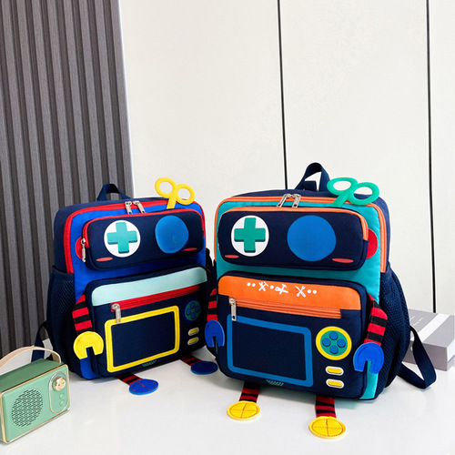 Children's Trendy Large Capacity School Bag for Boys and Girls, Kindergarten Anti-Lost Bag, 2-6 Years Old Super Cute Robot Bag