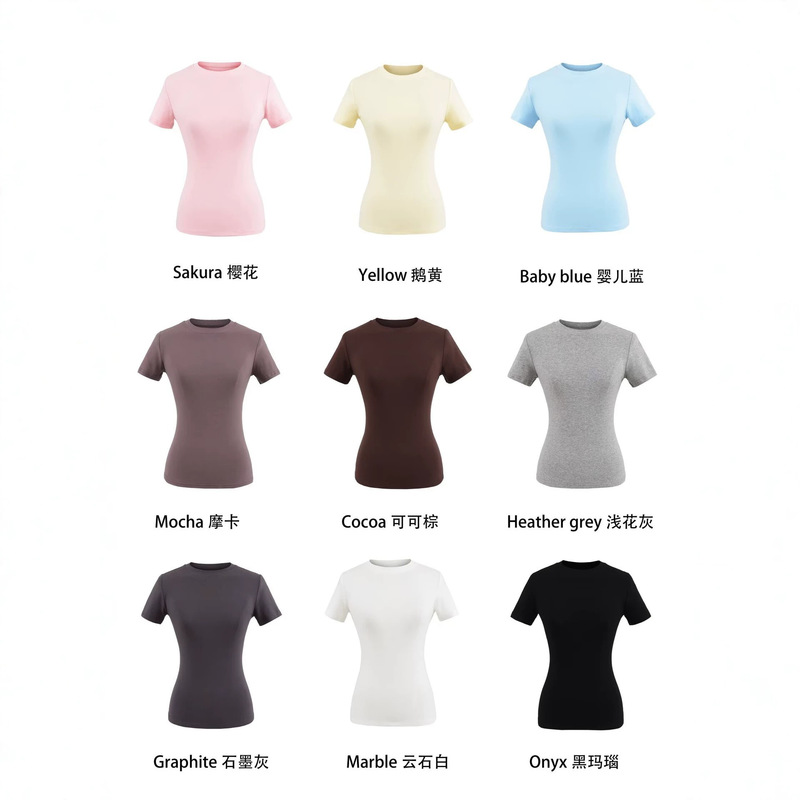 Wholesale American simple solid color small round neck T-shirt female hot girl casual slim slim waist Joker short sleeve top Wholesale American simple solid color small round neck T-shirt female hot girl casual slim slim waist Joker short sleeve top