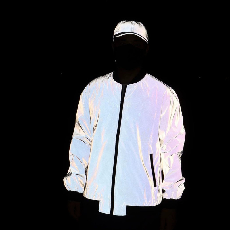 Cross-border spring and autumn popular bright silver-gray reflective jacket, hip-hop style loose coat, luminous clothing for night running