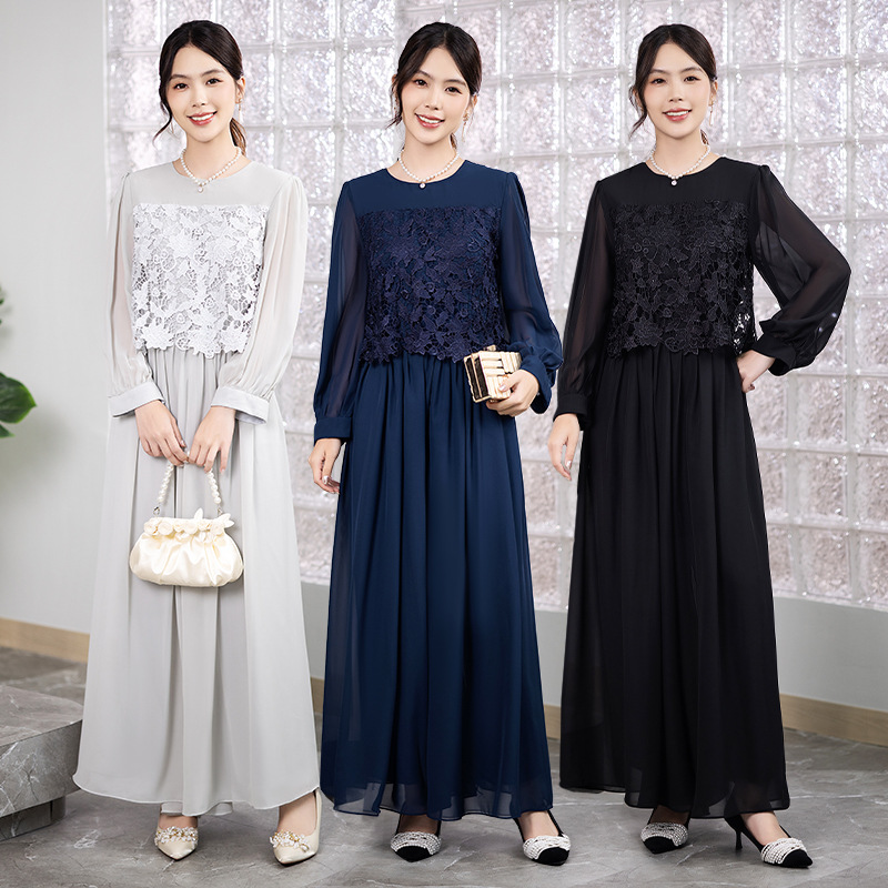 Amazon Women Evening Dress Dress Foreign Trade Long Sleeve Chiffon titok Elegant Bridesmaid Dress Wedding dress