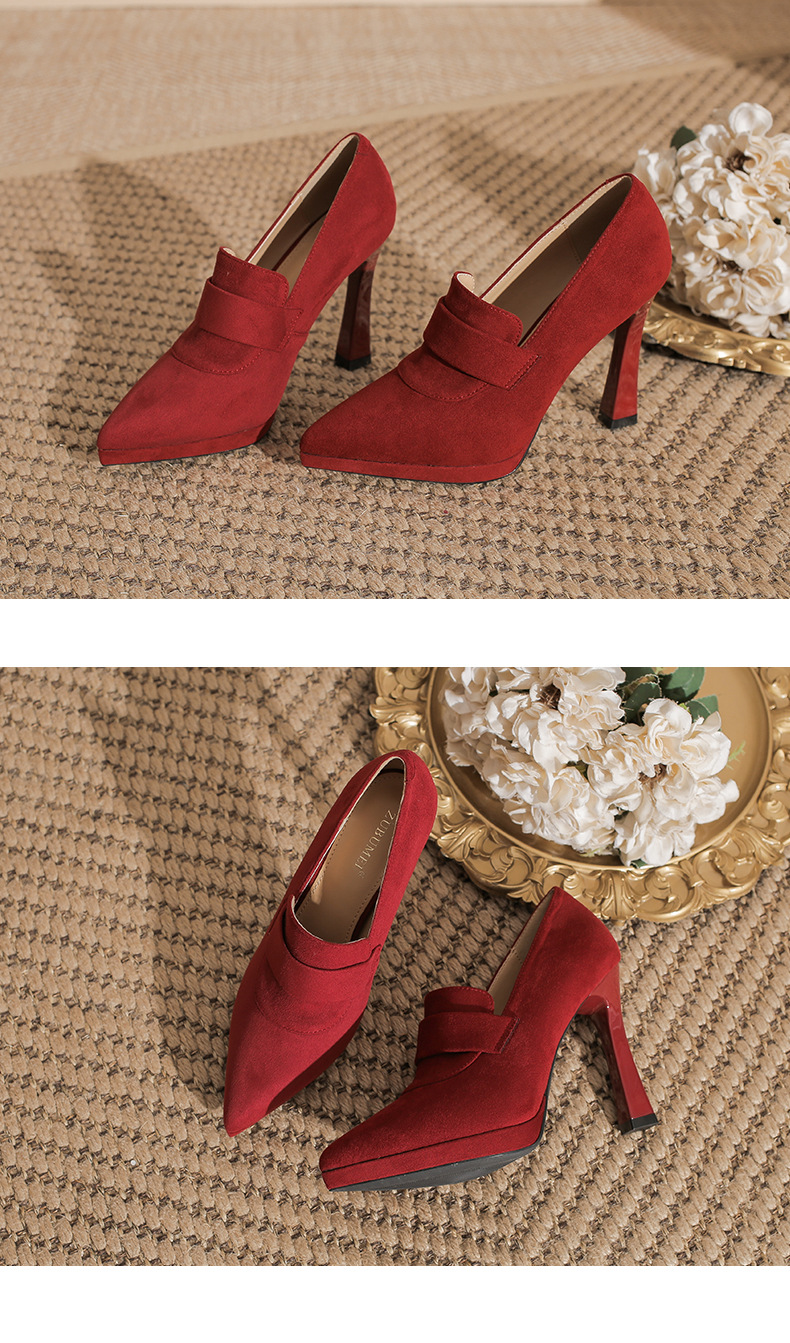 Giày cưới da lộn mũi nhọn đế bệt chống thấm nước — nhung đen chi tiết 8
