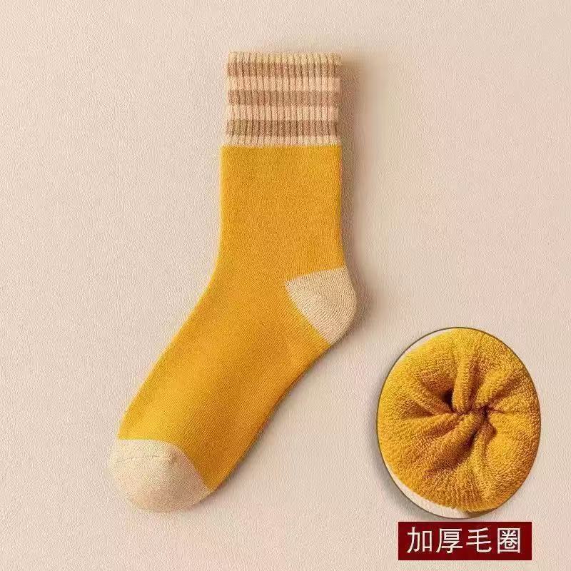 男女同款条纹毛圈中筒袜保暖加绒加厚毛圈雪地袜冬季弹力舒适柔软|undefined