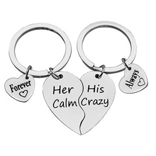 His crazy Her Weirdo 不锈钢钥匙扣心形情侣钥匙圈 圆形吊坠挂坠