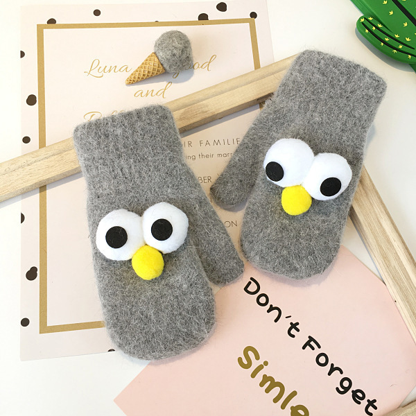 Qiunan Children's Gloves Winter Korean Style Cartoon Eyes Mittens Parent-child Warm Gloves