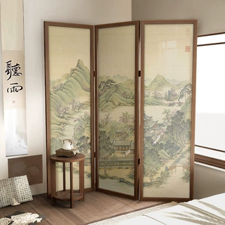 定制古典中式山水屏风隔断入户客厅装饰古画茶室移动入户遮挡折屏