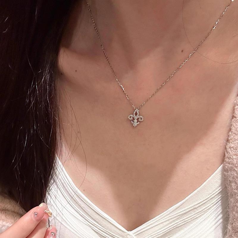 S925纯银满钻鸢尾花项链女轻奢小众设计时尚气质人间富贵花锁骨链|undefined